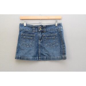 Roxy Jean Denim Mini Skirt Size 1 Blue Contrast Stitch Y2K Women Skater Surf